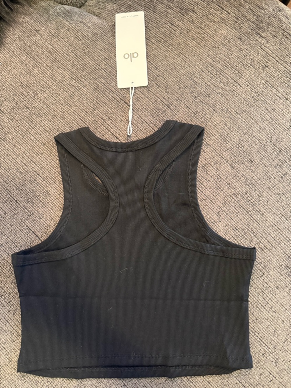ALO Yoga Black Crop Tank Top with White Logo - Picture 3 of 5